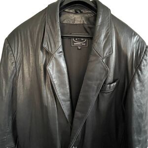 Tannery West Vintage Leather Blazer Mens 44L Black Soft Lambskin Grunge